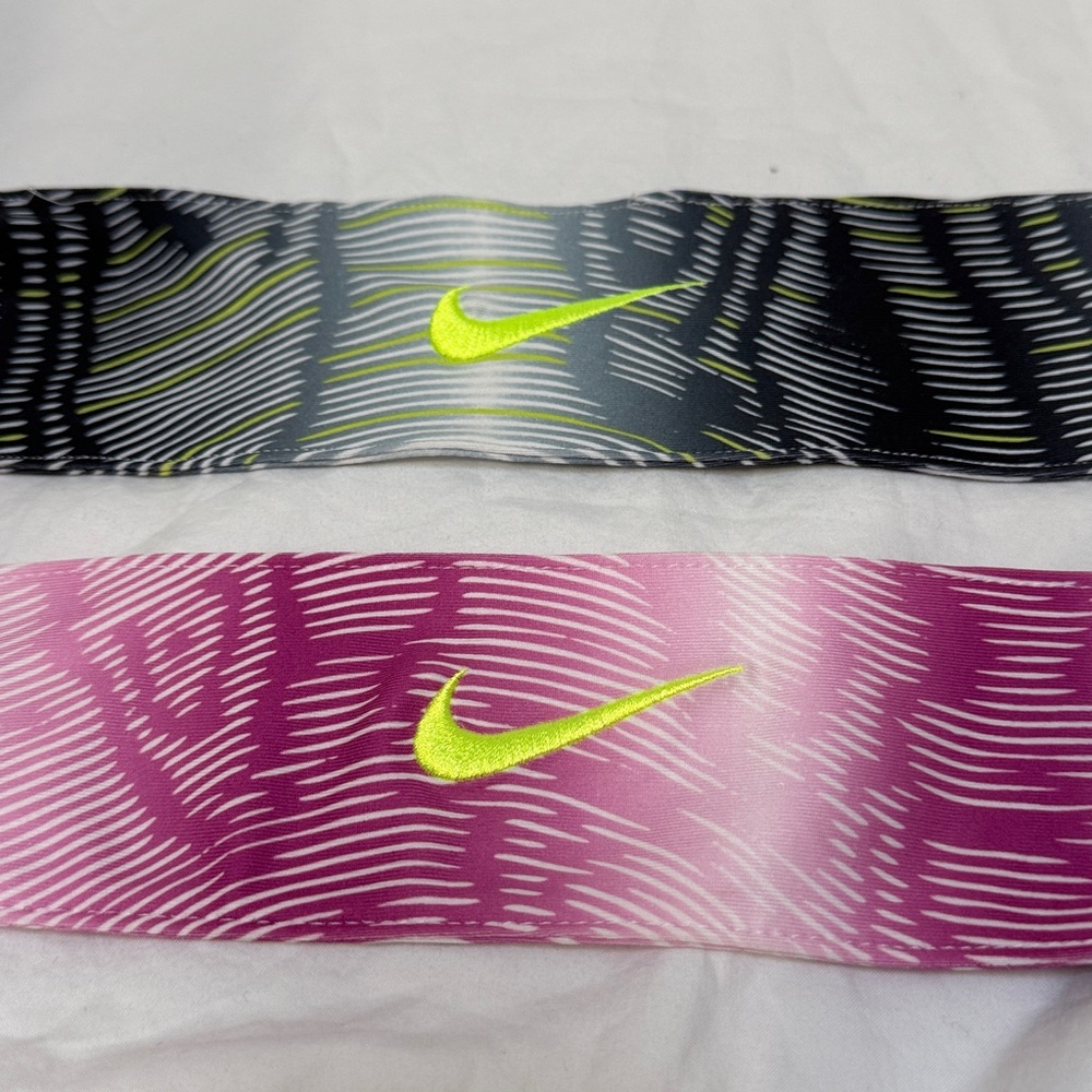 Women’s Nike Pink & Black Patterned Sports Tie Headband w/ Neon Logo. One size - Picture 3 of 9